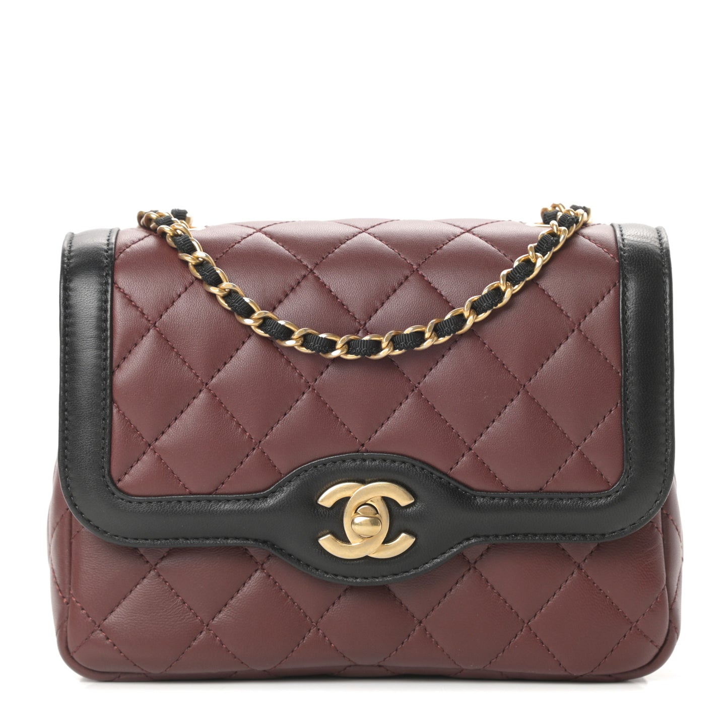 Lambskin Quilted Mini Two Tone Day Flap Burgundy
