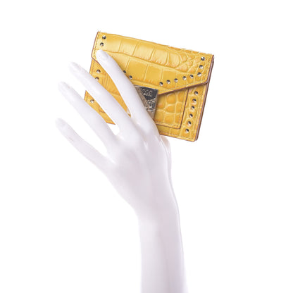 MCM Calfskin Crocodile Embossed Flap Card Holder Golden Mango 2 of 10