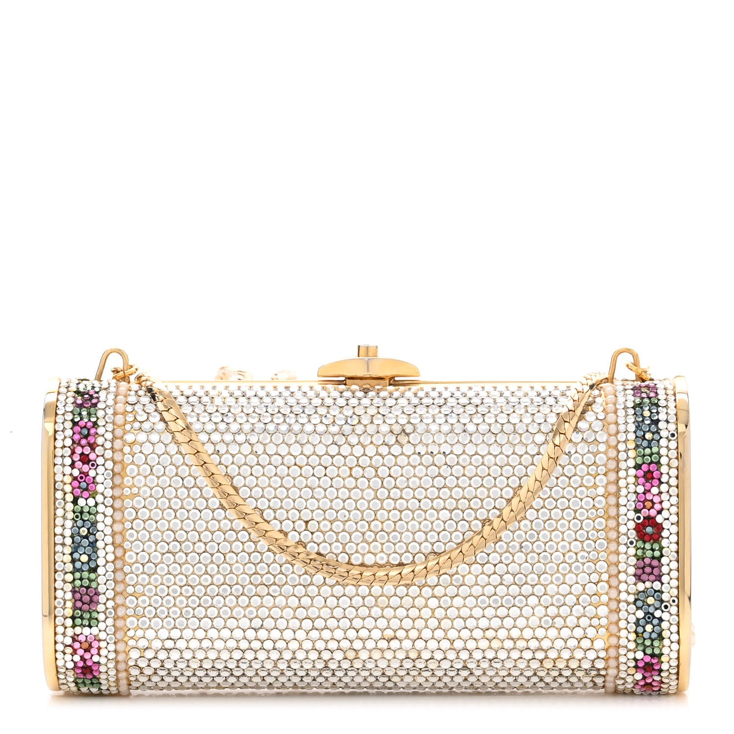 Judith Leiber Swarovski Crystal Pearl Floral Minaudiere Clutch Gold Multicolor 1 of 13
