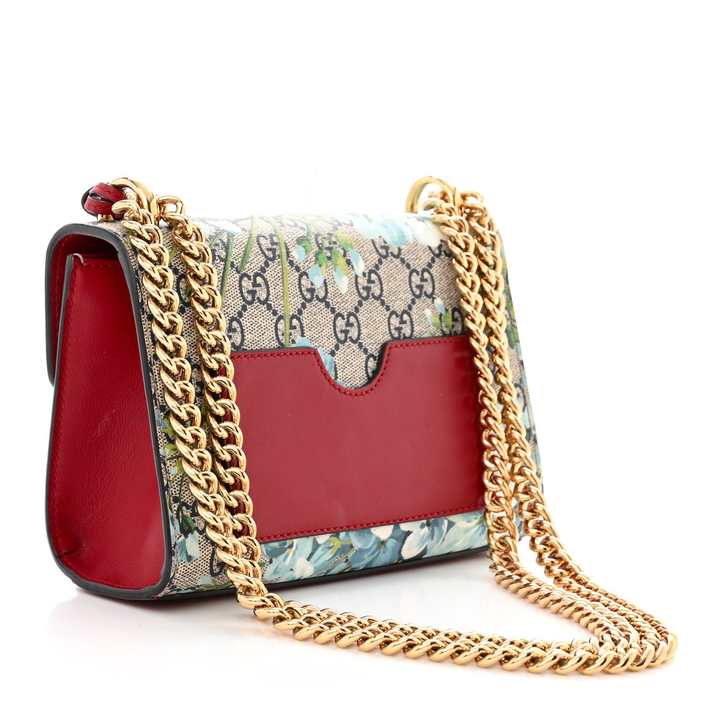 GG Supreme Monogram Blooms Small Padlock Shoulder Bag Beige Blue Navy Hibiscus Red