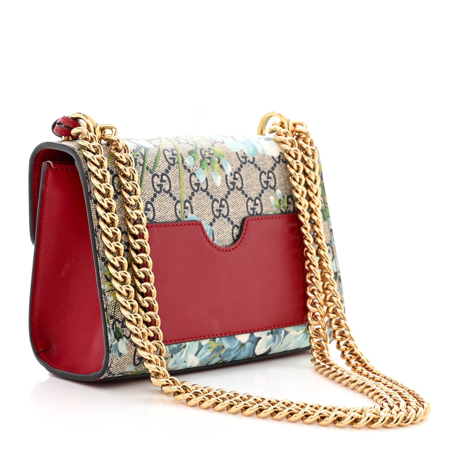 Gucci GG Supreme Monogram Blooms Small Padlock Shoulder Bag Beige Blue Navy Hibiscus Red 3 of 13