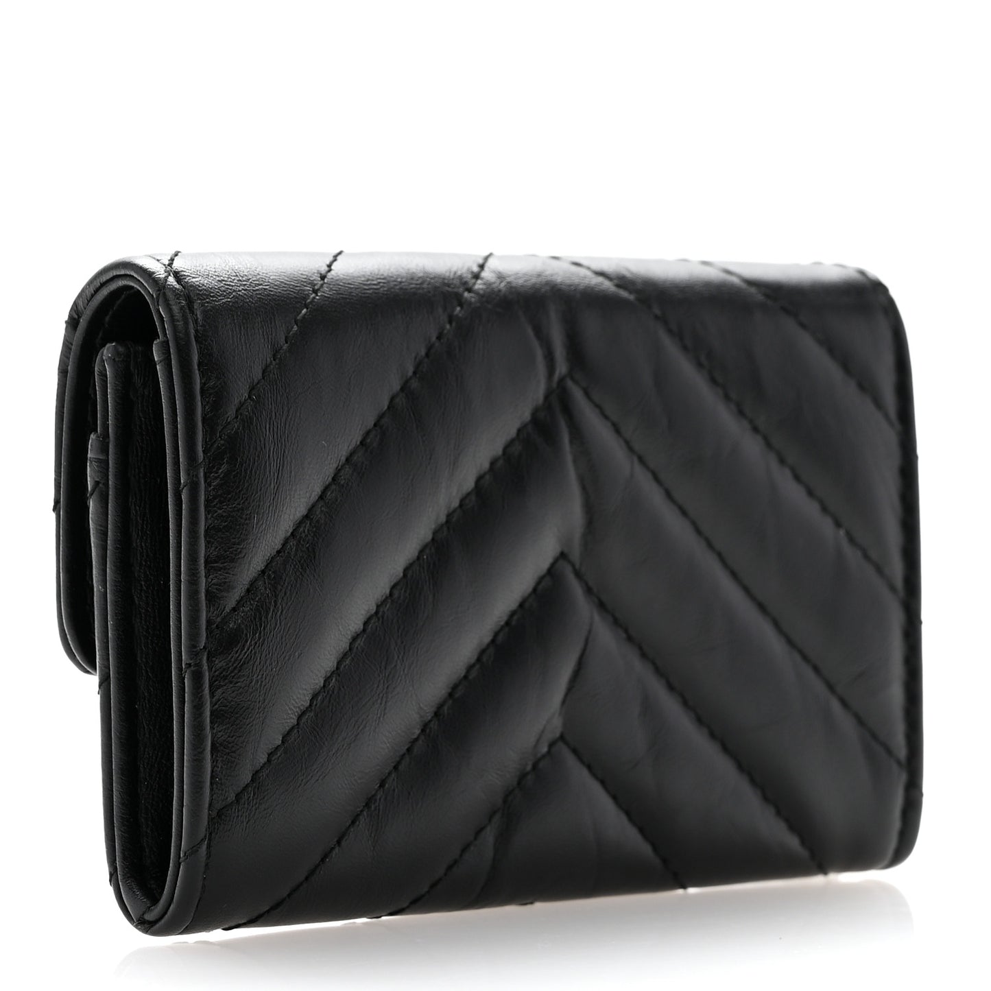 Aged Calfskin Chevron Quilted Reissue Flap Card Holder So Black