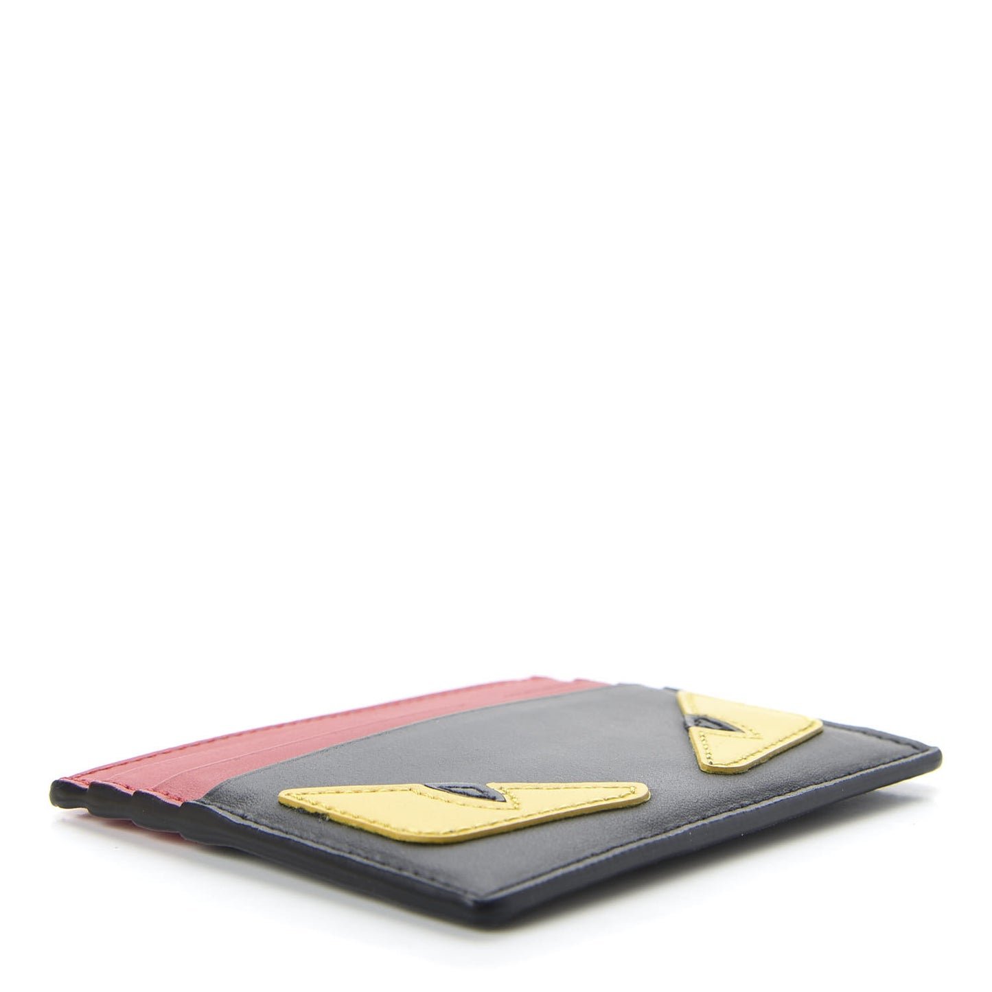Vitello Century Monster Eyes Inlay Card Holder Black Giallo Rosso
