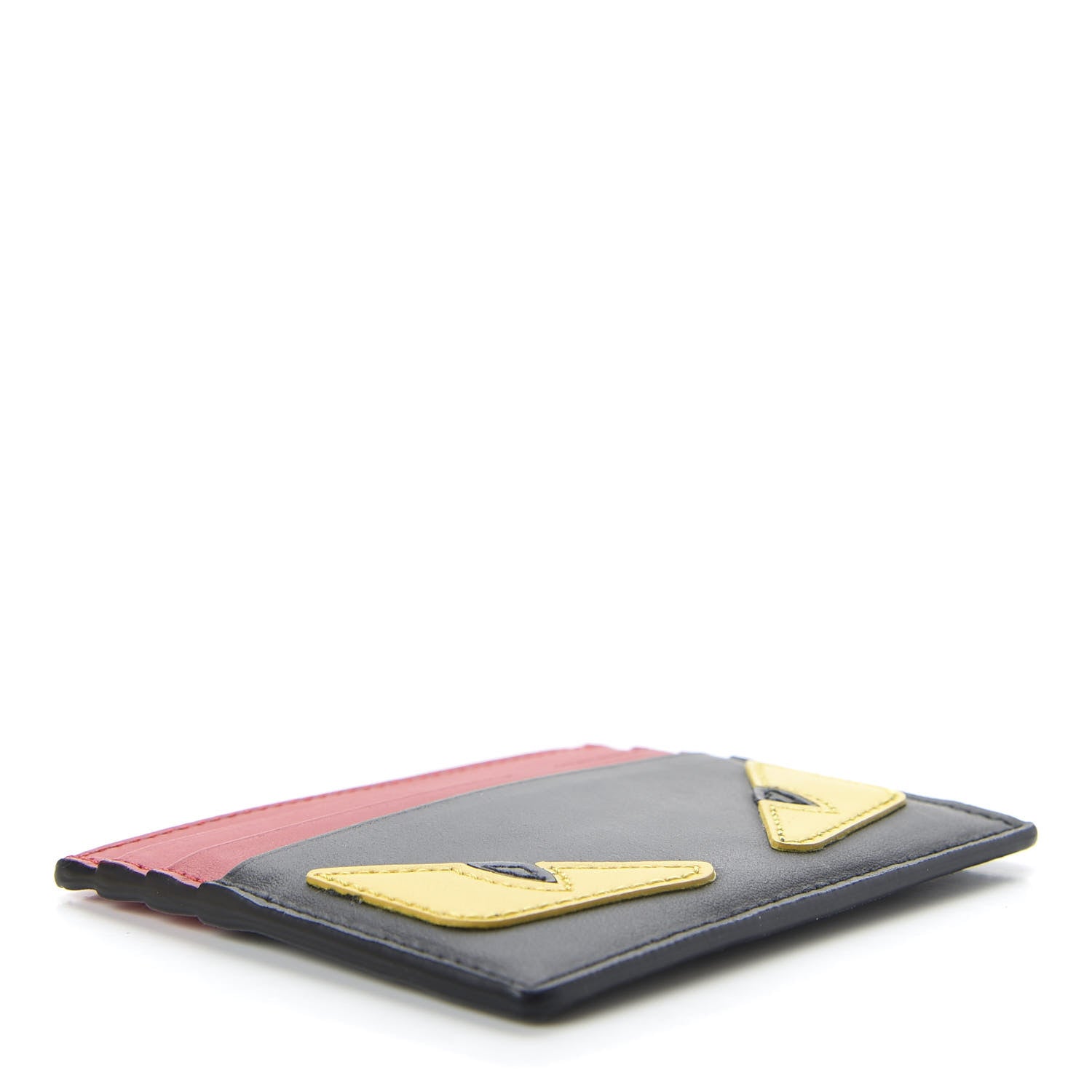 Fendi Vitello Century Monster Eyes Inlay Card Holder Black Giallo Rosso 4 of 8