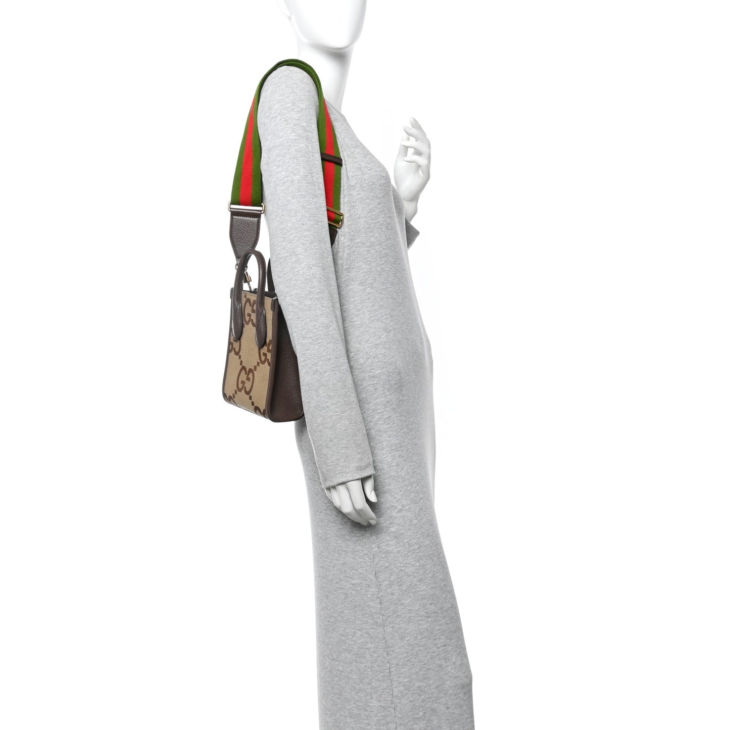 Monogram Jumbo GG Textured Dollar Calfskin Web Mini Vertical Tote Camel Ebony New Acero