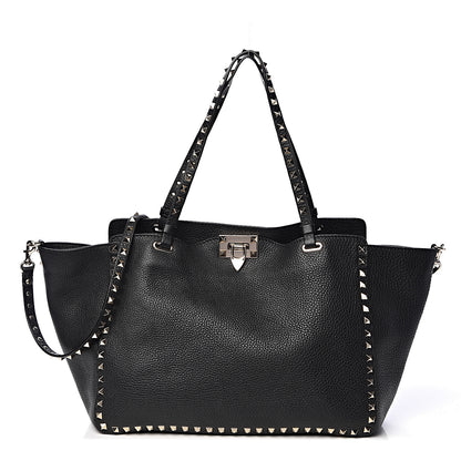 Valentino Garavani Alce Printed Calfskin Medium Rockstud Tote Black 1 of 14
