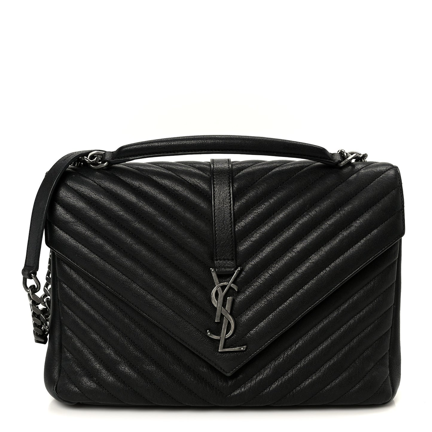 Sheepskin Matelasse Chevron Monogram Large College Satchel Black