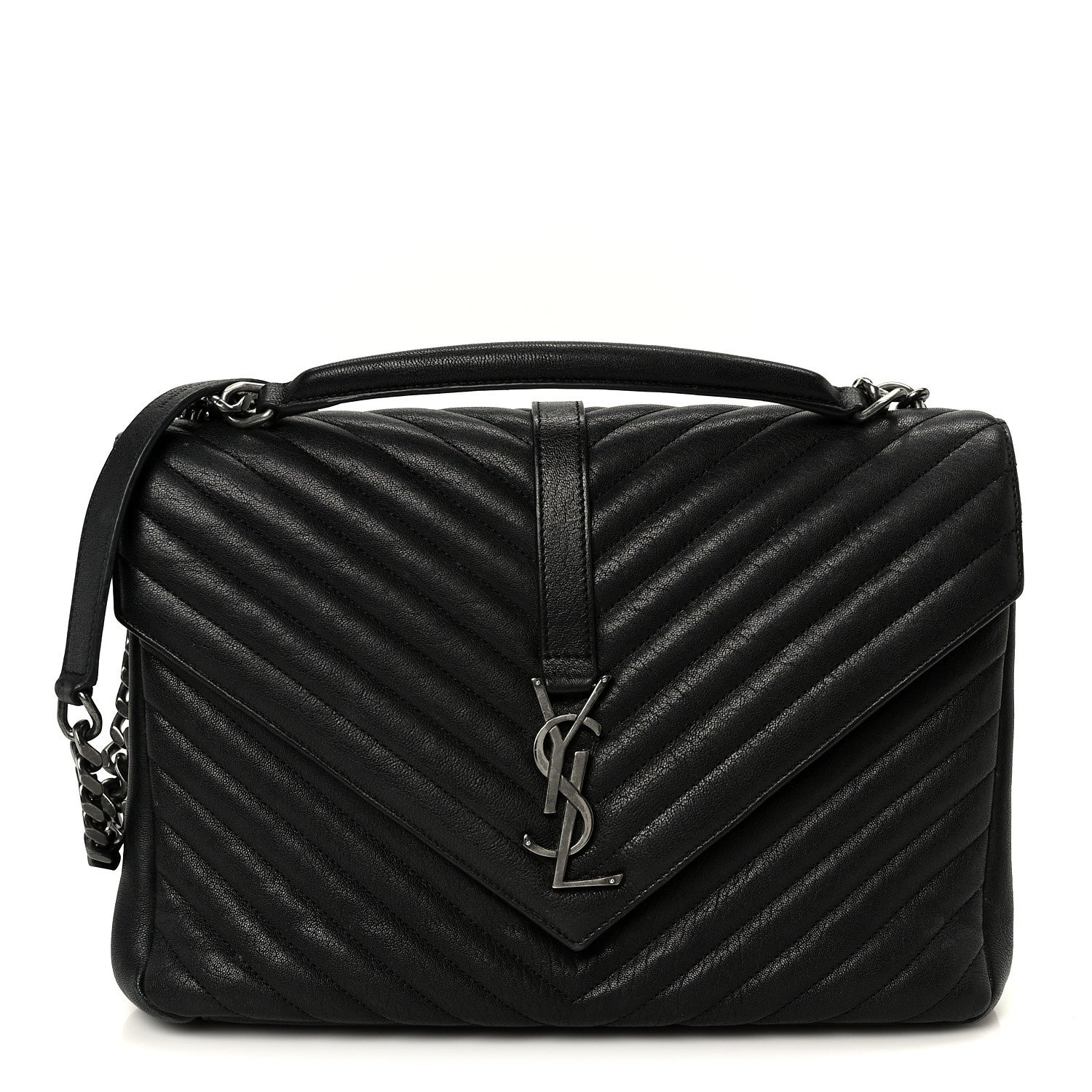 Saint Laurent Sheepskin Matelasse Chevron Monogram Large College Satchel Black 1 of 11