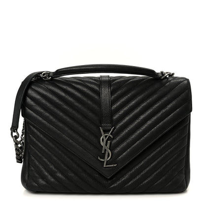 Saint Laurent Sheepskin Matelasse Chevron Monogram Large College Satchel Black 1 of 11
