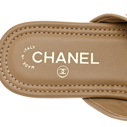 Chanel Patent Quilted CC Sandals 38 Beige 7 of 9