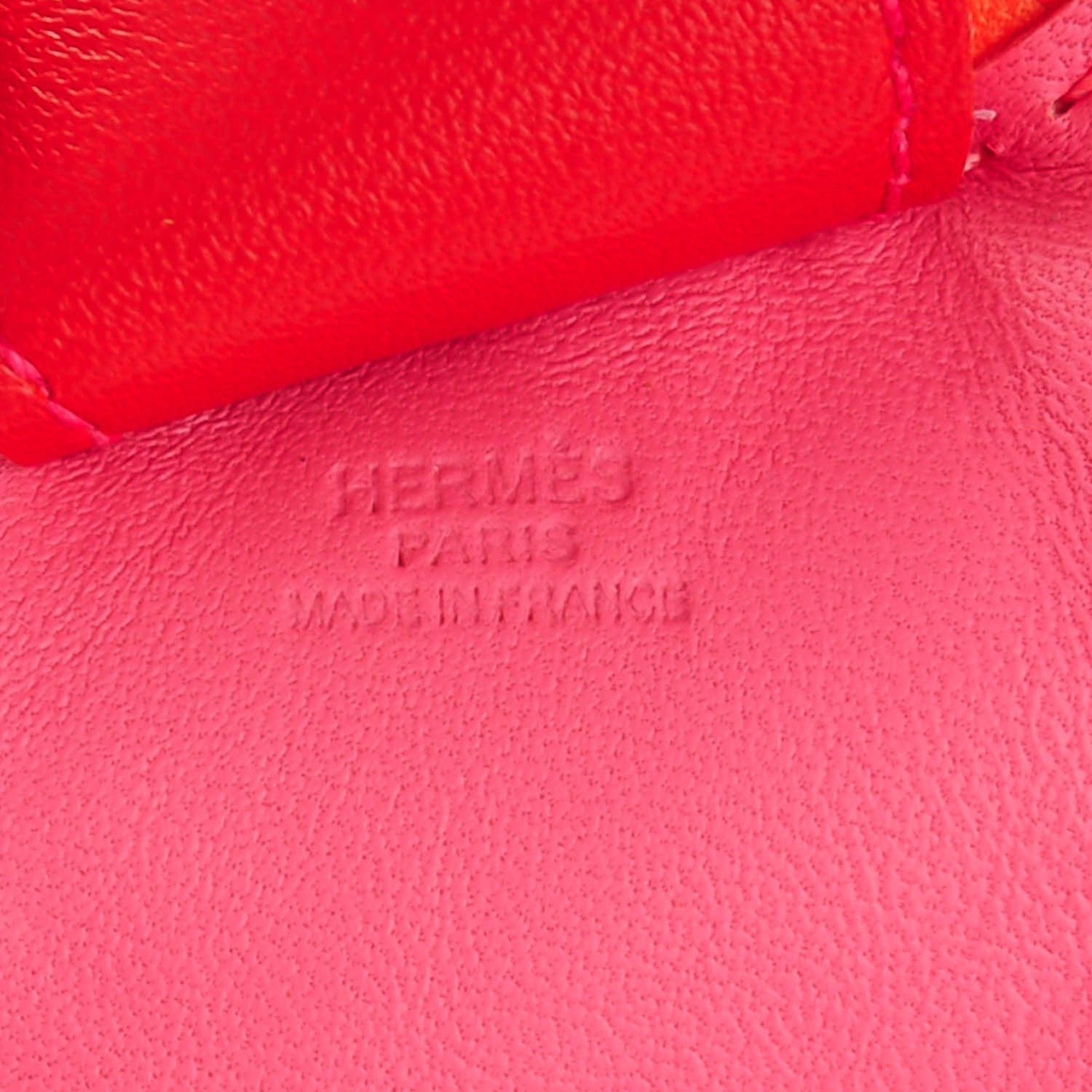 Hermes Milo Lambskin Grigri Rodeo Horse Bag Charm MM Rose Azalee Orange Poppy 4 of 5