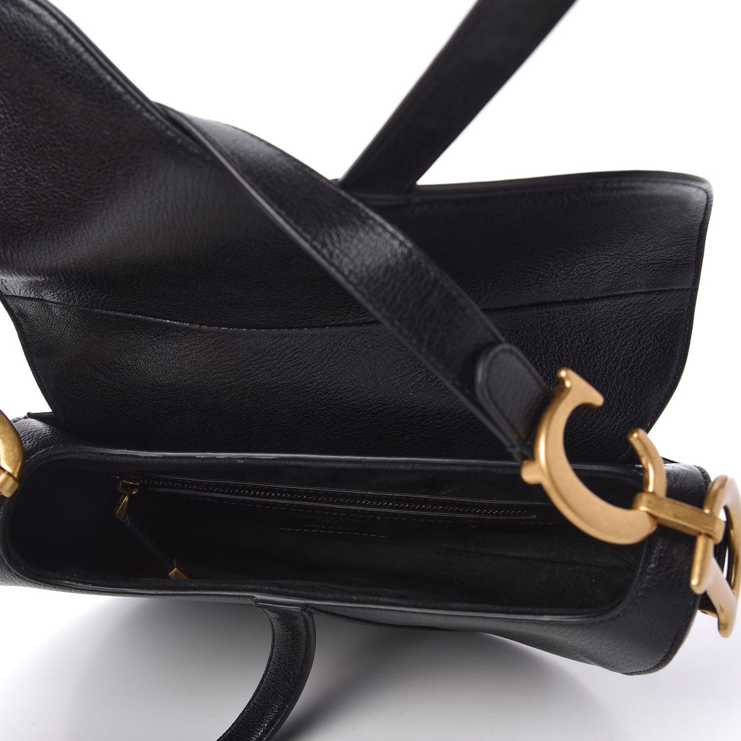 Shiny Goatskin Saddle Bag Black