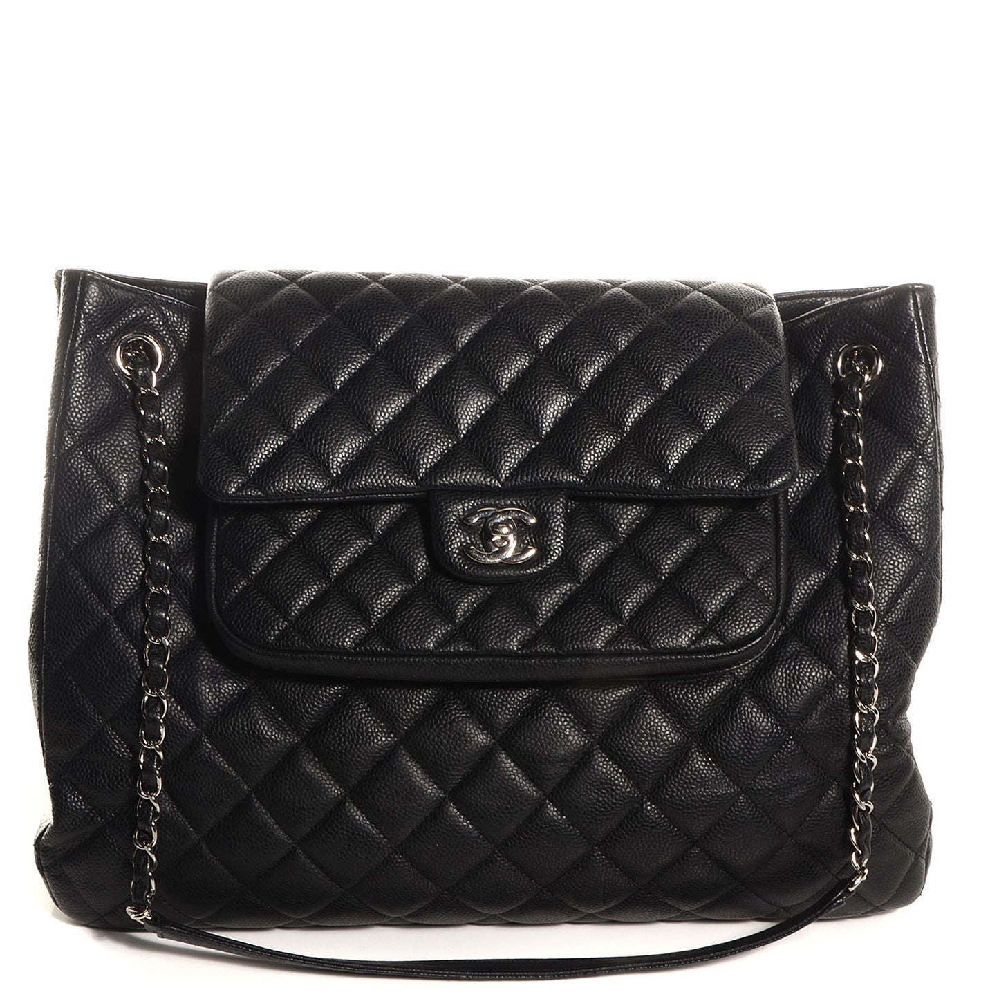 Caviar Quilted Flap Tote Black