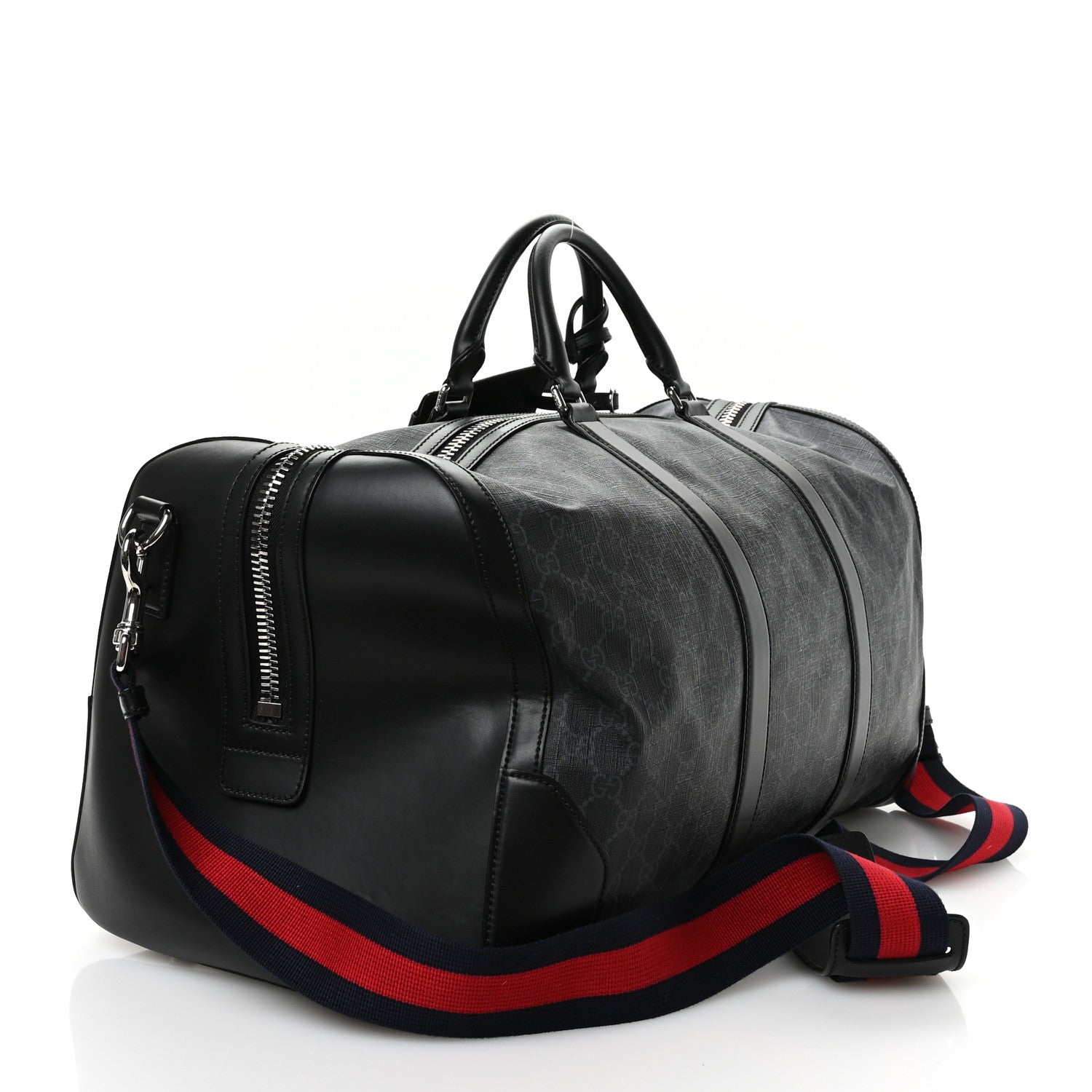 Gucci Soft GG Supreme Monogram Appia Calfskin Web Large Carry On Duffle Bag Black Grey 2 of 11