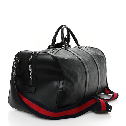 Gucci Soft GG Supreme Monogram Appia Calfskin Web Large Carry On Duffle Bag Black Grey 2 of 11