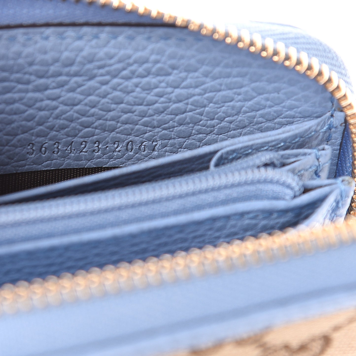 Monogram Dollar Calfskin Zip Around Wallet Beige Ebony Mineral Blue