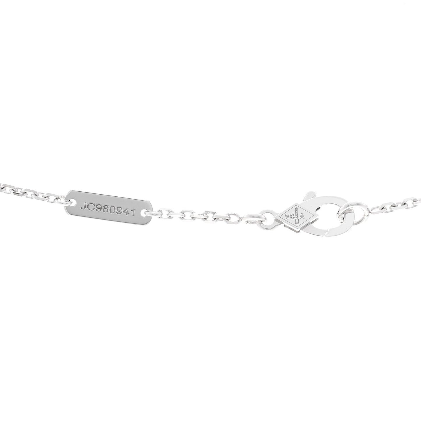18K White Gold Diamond Celadon Green Sevres Porcelain Vintage Alhambra Pendant Necklace
