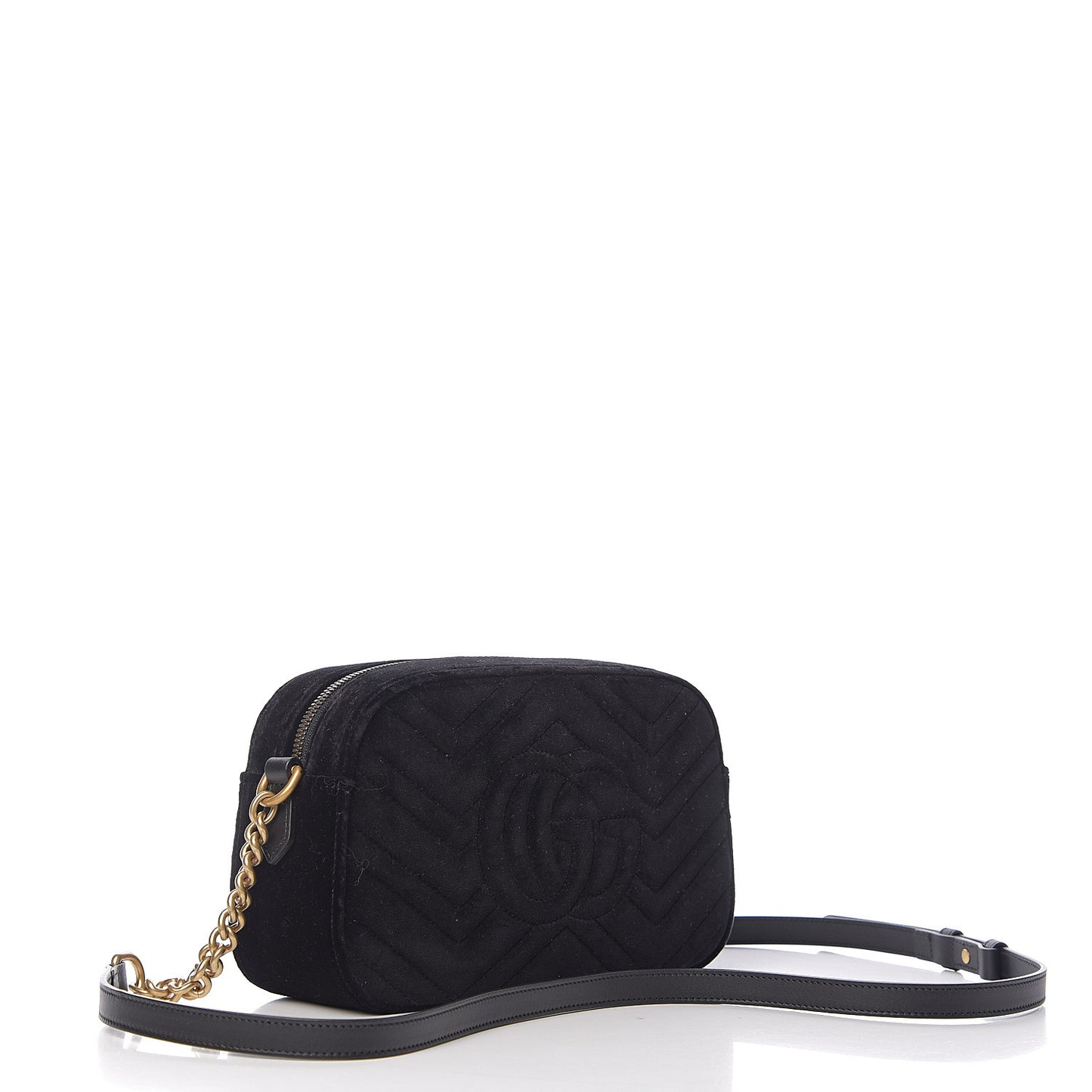 Velvet Matelasse Deer Embroidered Small GG Marmont Chain Shoulder Bag Black
