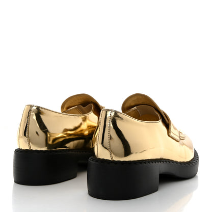 Prada Metallic Brushed Calfskin Metal Triangle Logo 50mm Loafers 40 Platino 4 of 9