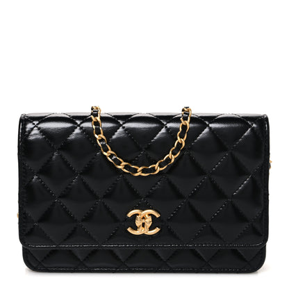 Chanel Shiny Lambskin Quilted CC Bow Wallet on Chain WOC Black 1 of 11