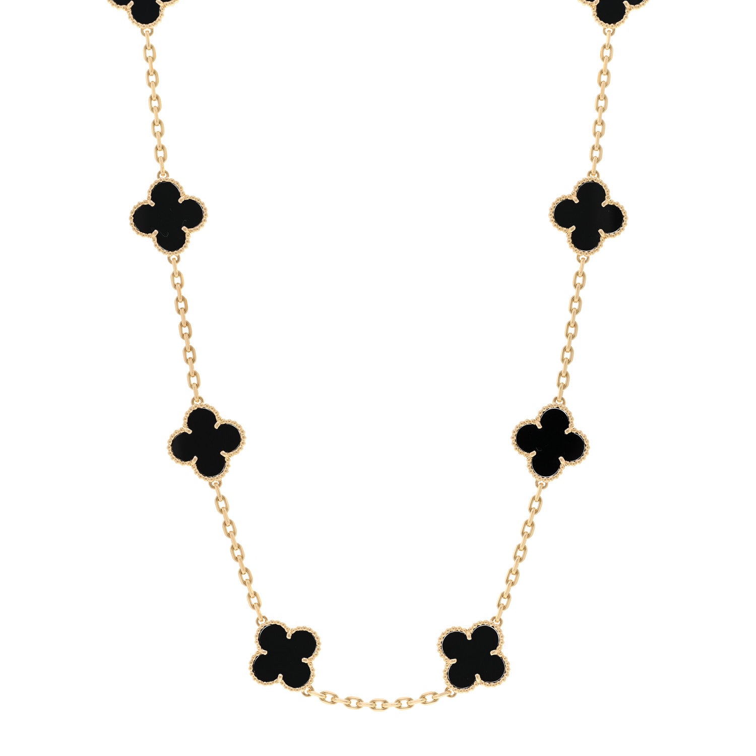 Van Cleef & Arpels 18K Yellow Gold Black Onyx 10 Motifs Vintage Alhambra Necklace 1 of 4