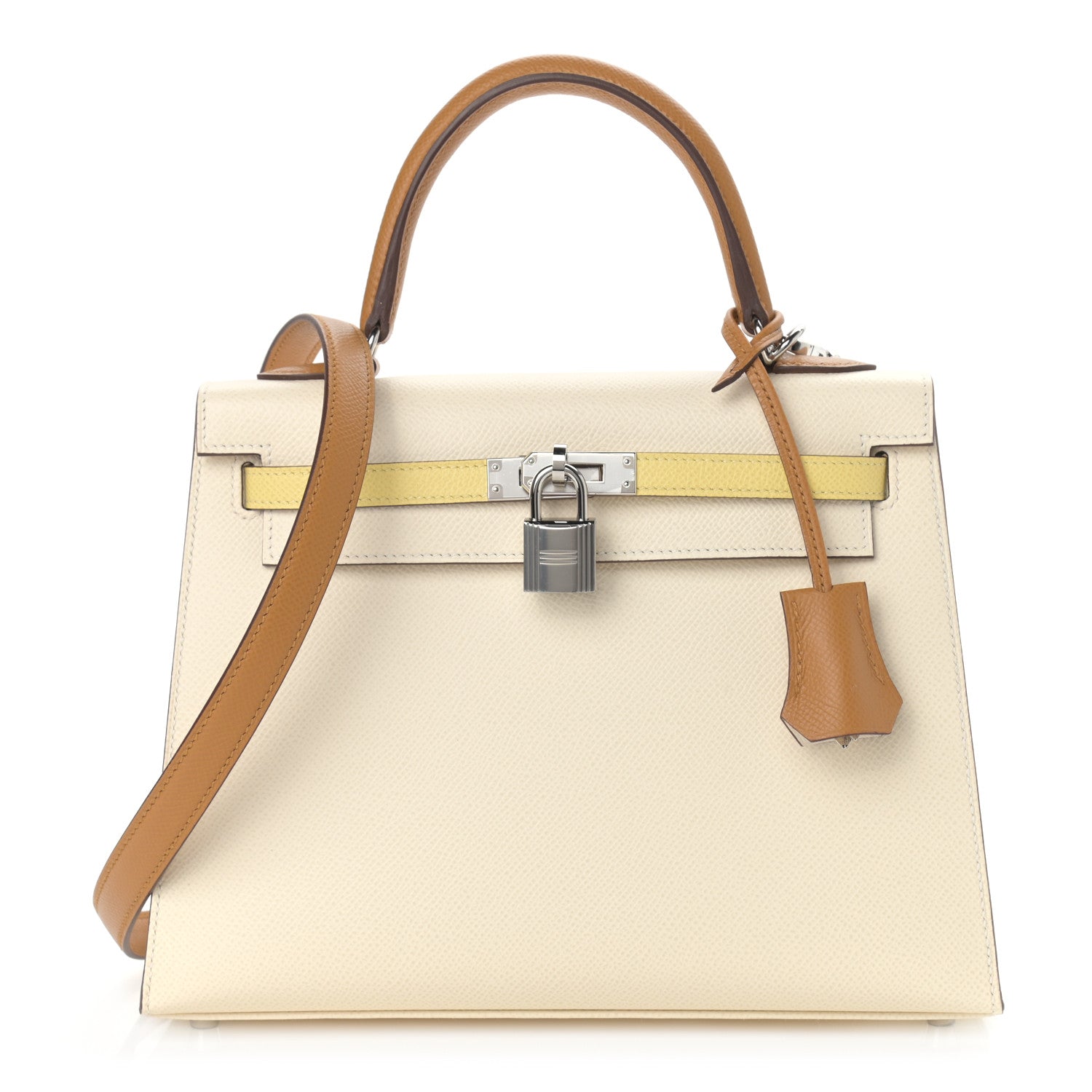 Hermes Epsom Tri-Color Kelly Sellier 25 Nata Jaune Poussin Sesame 1 of 11