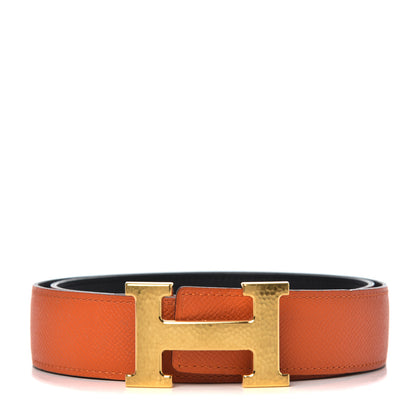 Hermes Swift Epsom 32mm Martelee H Belt 80 Black Orange 1 of 7