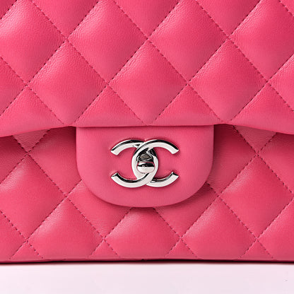 Chanel Lambskin Quilted Jumbo Double Flap Dark Pink 10 of 11