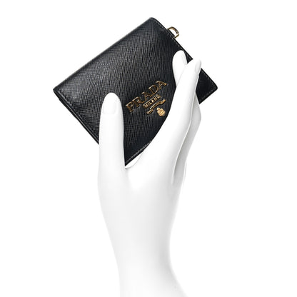 Prada Saffiano Metal Card Holder Wristlet Black 2 of 9