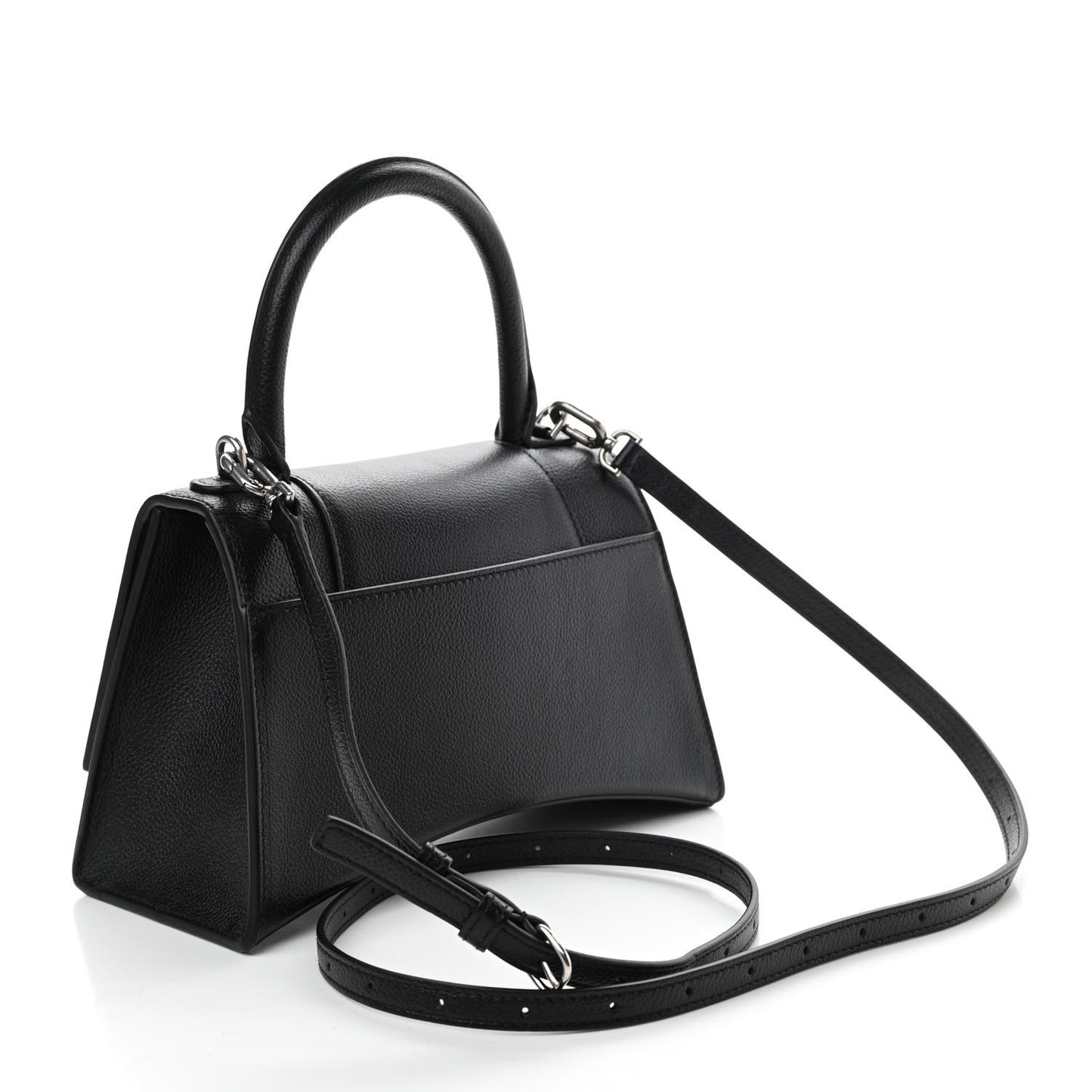 Grained Calfskin Small Hourglass Top Handle Bag Black