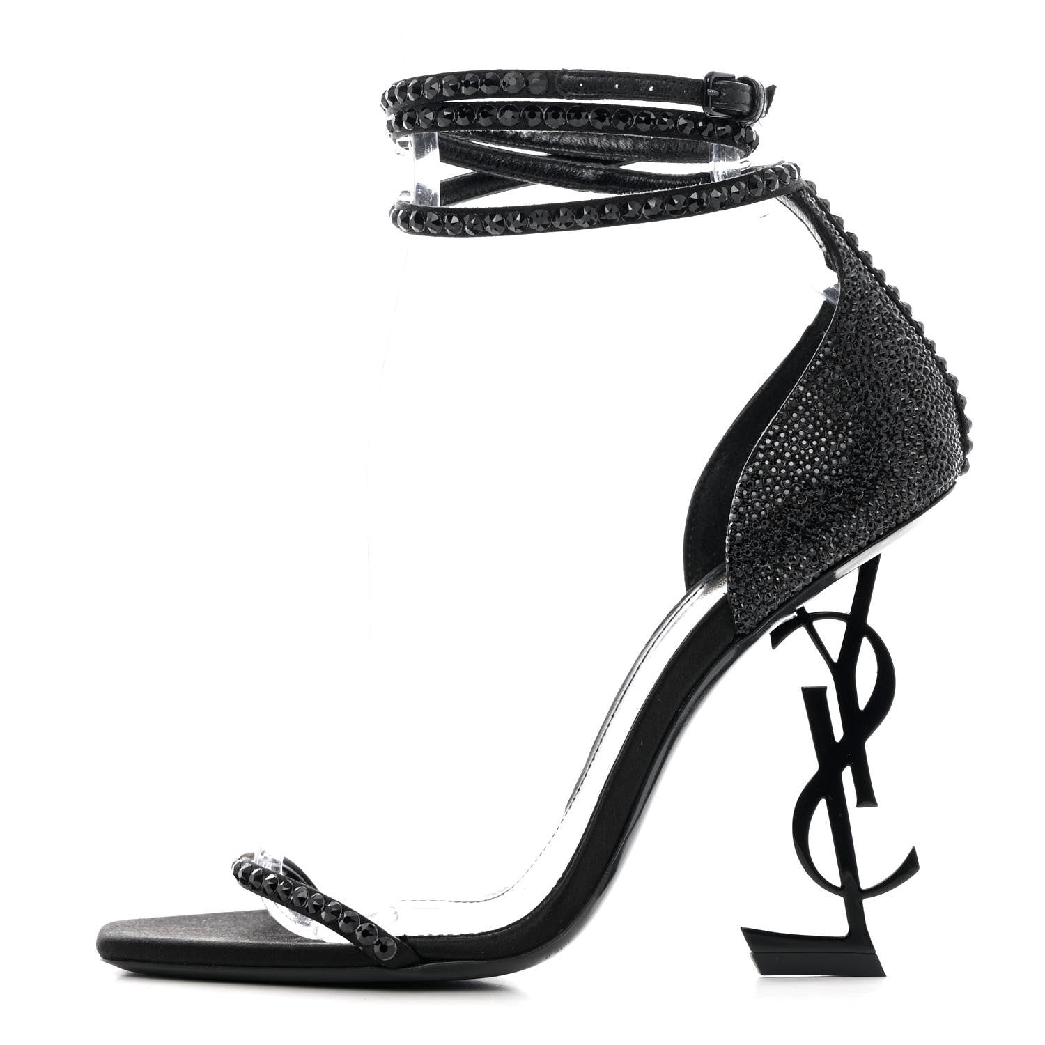 Saint Laurent Satin Crystal Opyum Sandals 37.5 Black 1 of 10