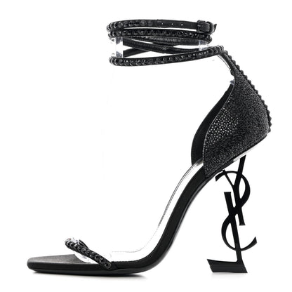 Saint Laurent Satin Crystal Opyum Sandals 37.5 Black 1 of 10