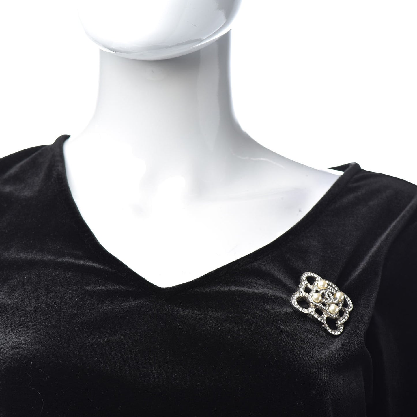 Pearl Crystal CC Brooch Silver