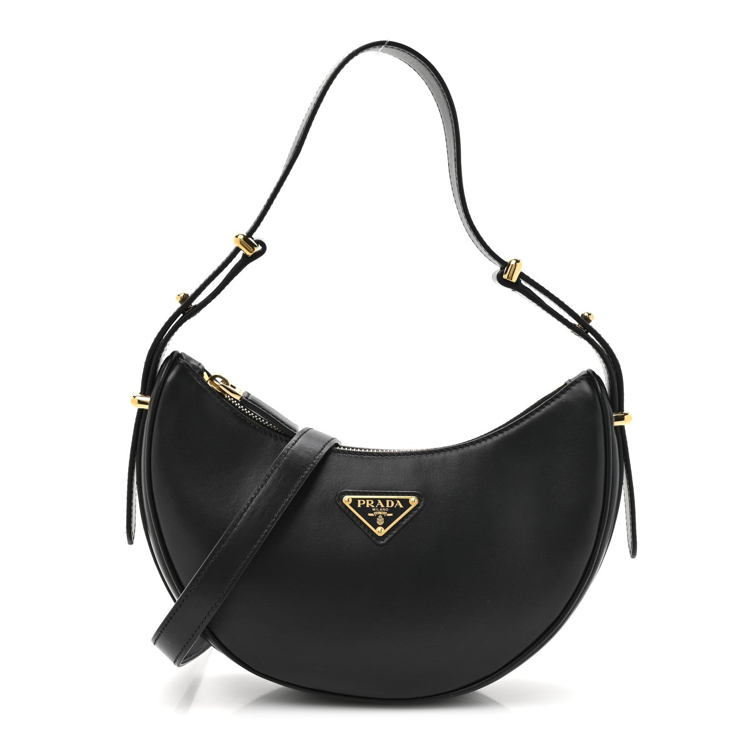 Prada Soft Calfskin Arque Shoulder Bag Black 1 of 10