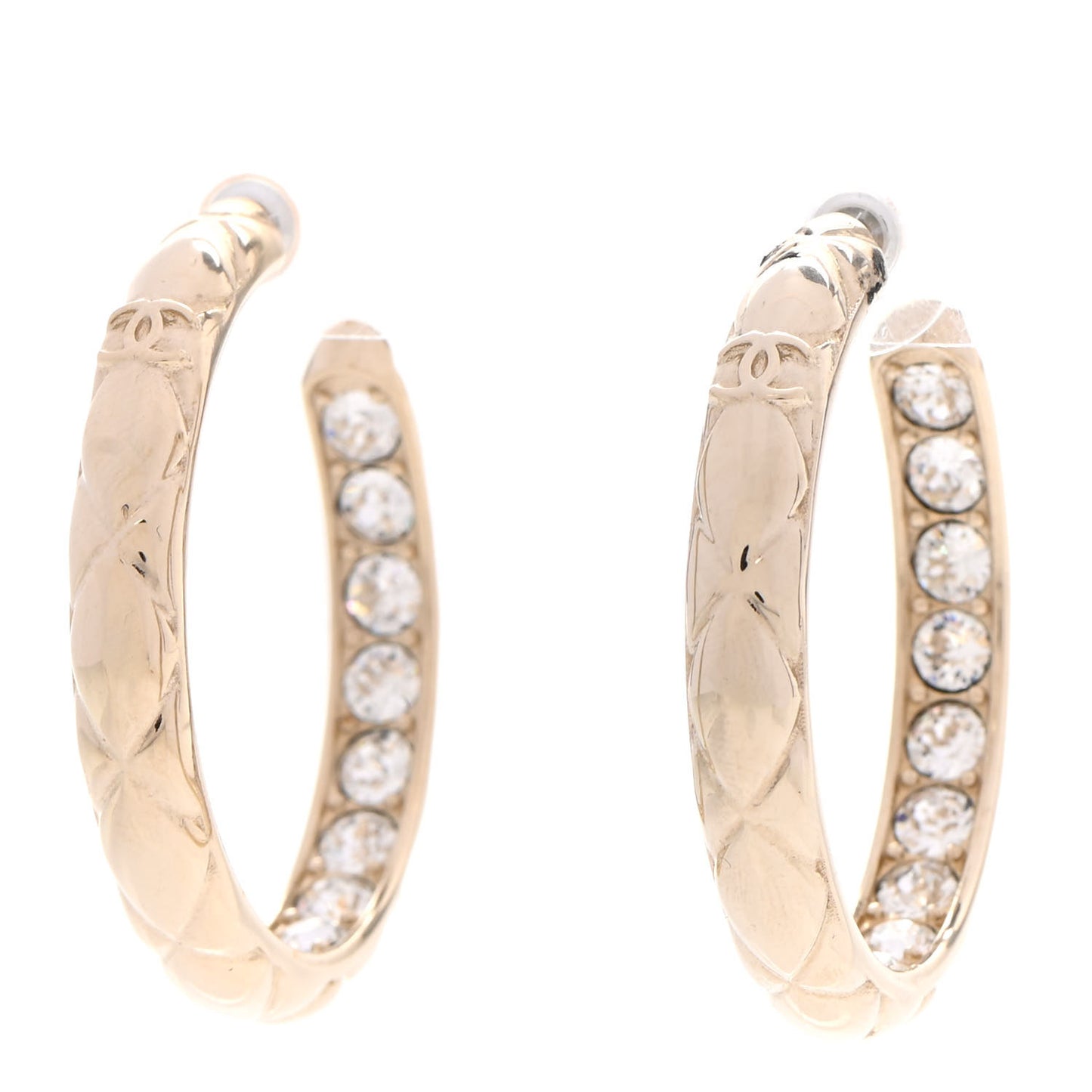 Metal Quilted CC Hoop Earrings Gold