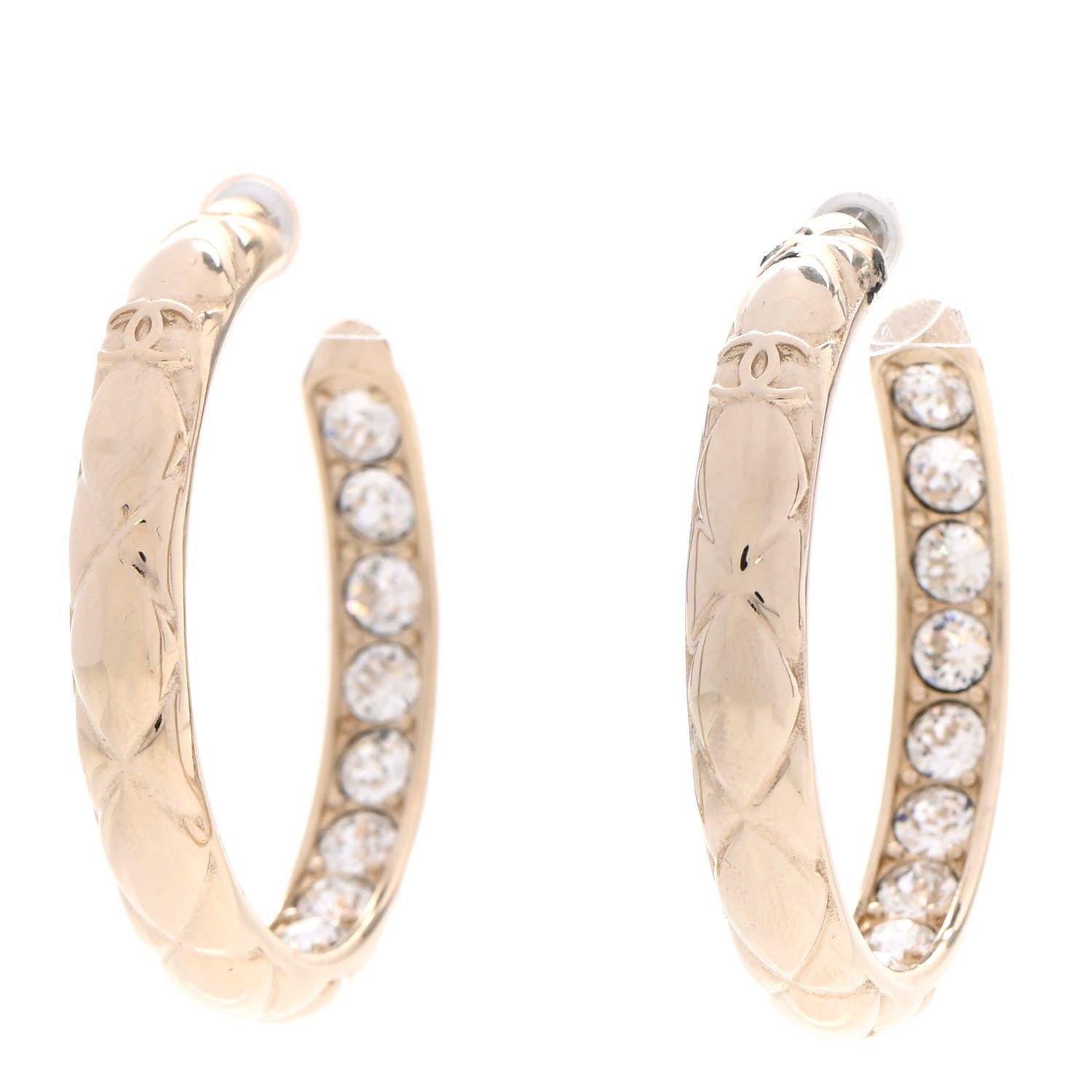 Chanel Metal Quilted CC Hoop Earrings Gold 1 of 5