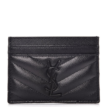 Saint Laurent Grain De Poudre Matelasse Chevron Monogram Credit Card Case Black 1 of 8
