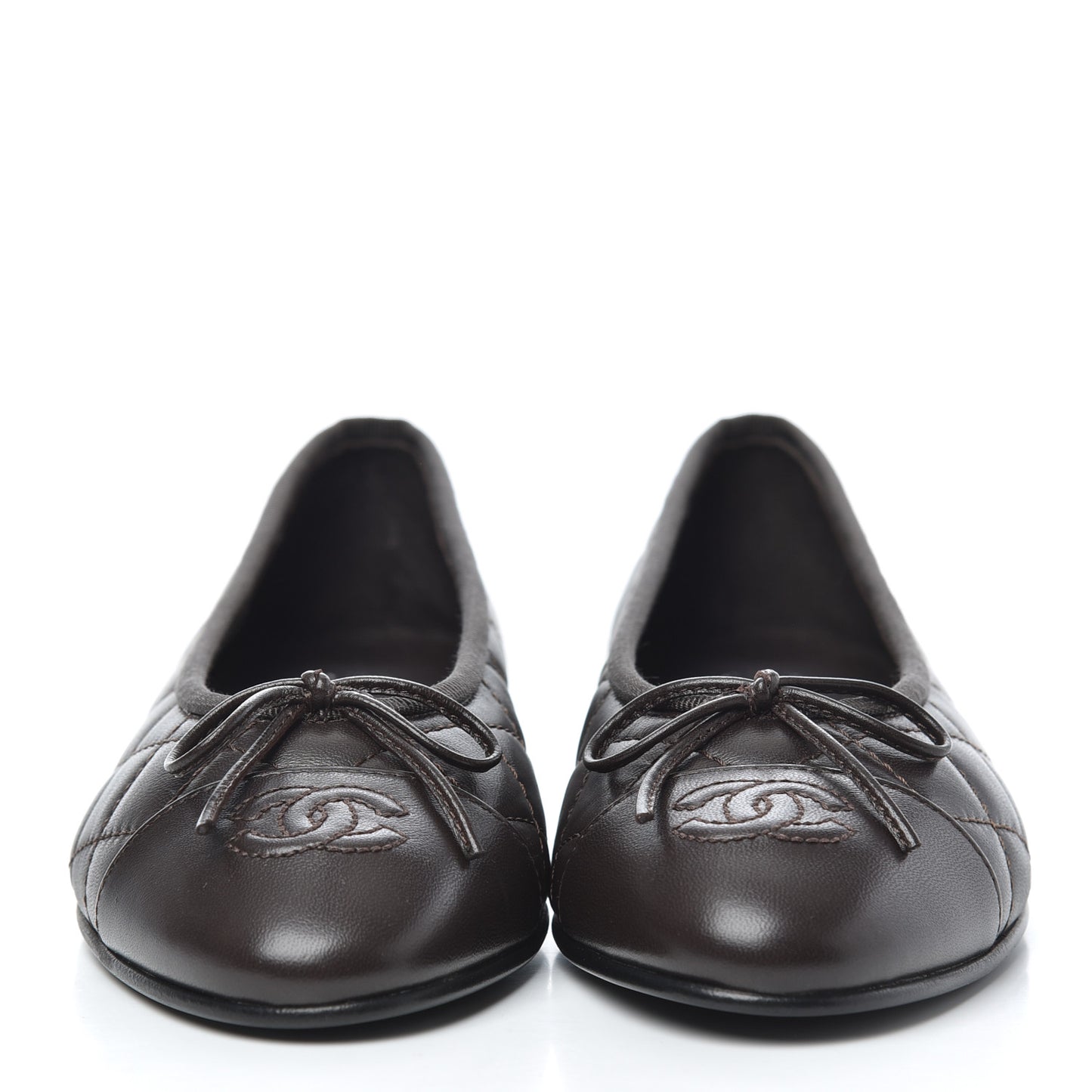 Lambskin Quilted Cap Toe Ballerina Flats 36.5 Dark Brown