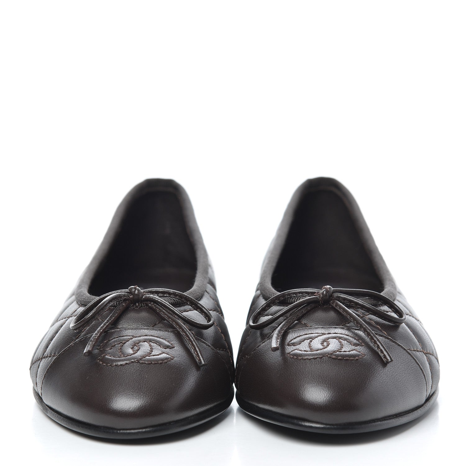 Chanel Lambskin Quilted Cap Toe Ballerina Flats 36.5 Dark Brown 2 of 14
