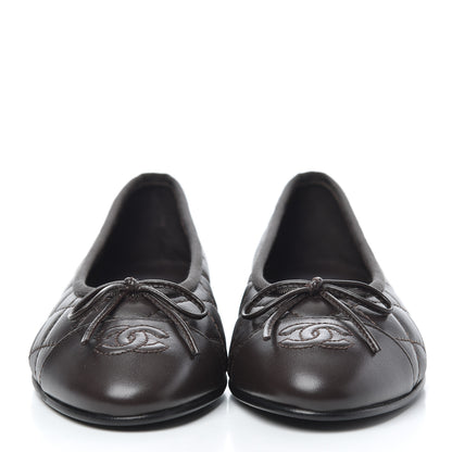 Chanel Lambskin Quilted Cap Toe Ballerina Flats 36.5 Dark Brown 2 of 14