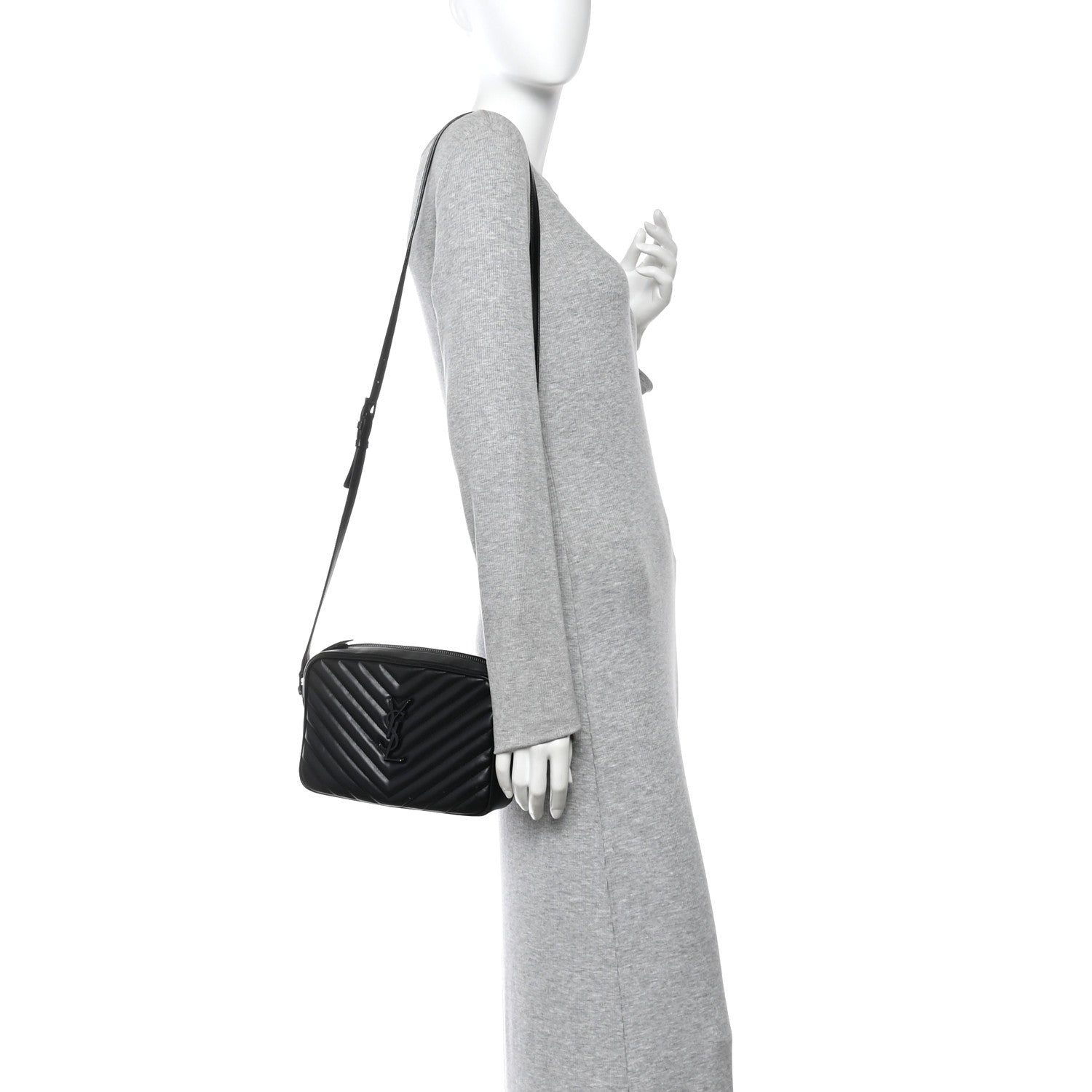 Saint Laurent Calfskin Matelasse Monogram Monochrome Lou Camera Bag Black 2 of 13