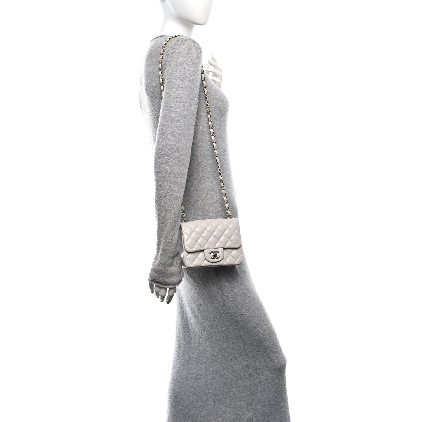 Lambskin Quilted Mini Square Flap Light Grey