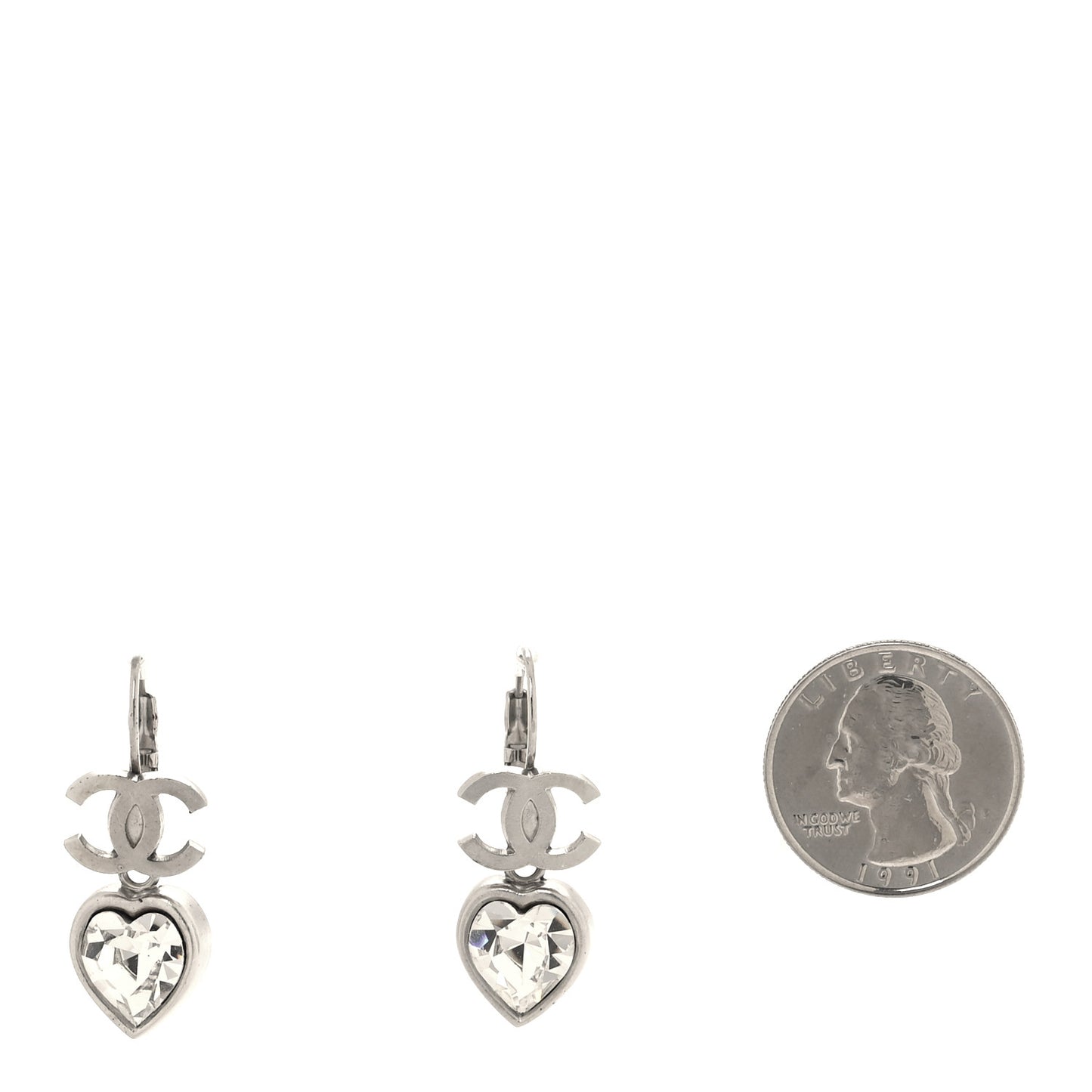 Crystal Heart CC Drop Earrings Silver