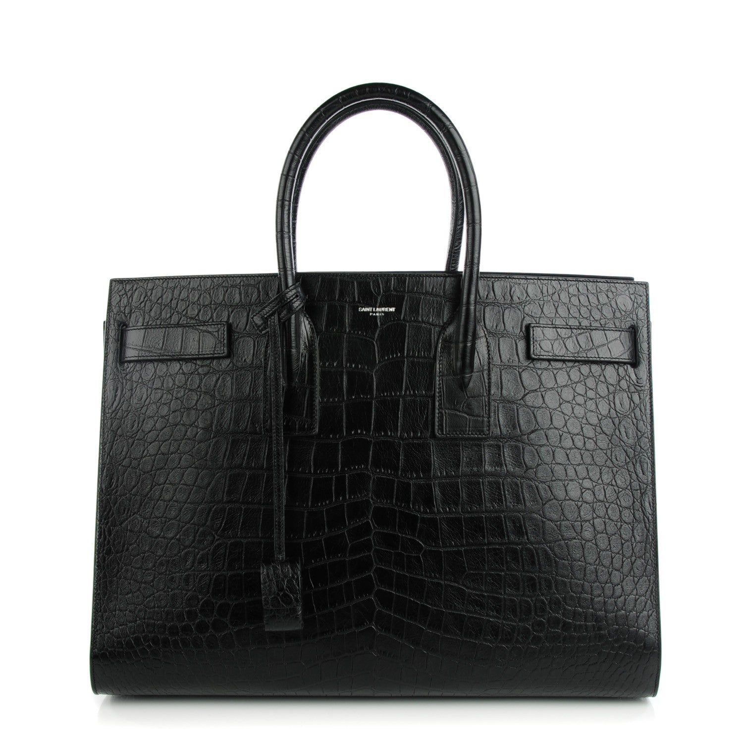 Saint Laurent Calfskin Crocodile Embossed Large Sac De Jour Carryall Black 1 of 7