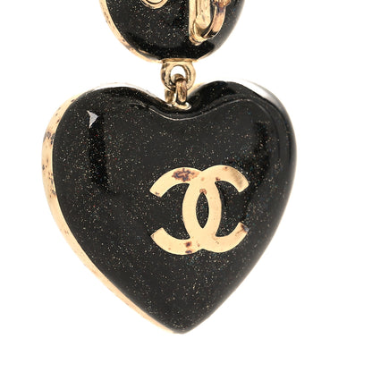 Chanel Crystal Heart CC Drop Clip On Earrings Gold 5 of 6