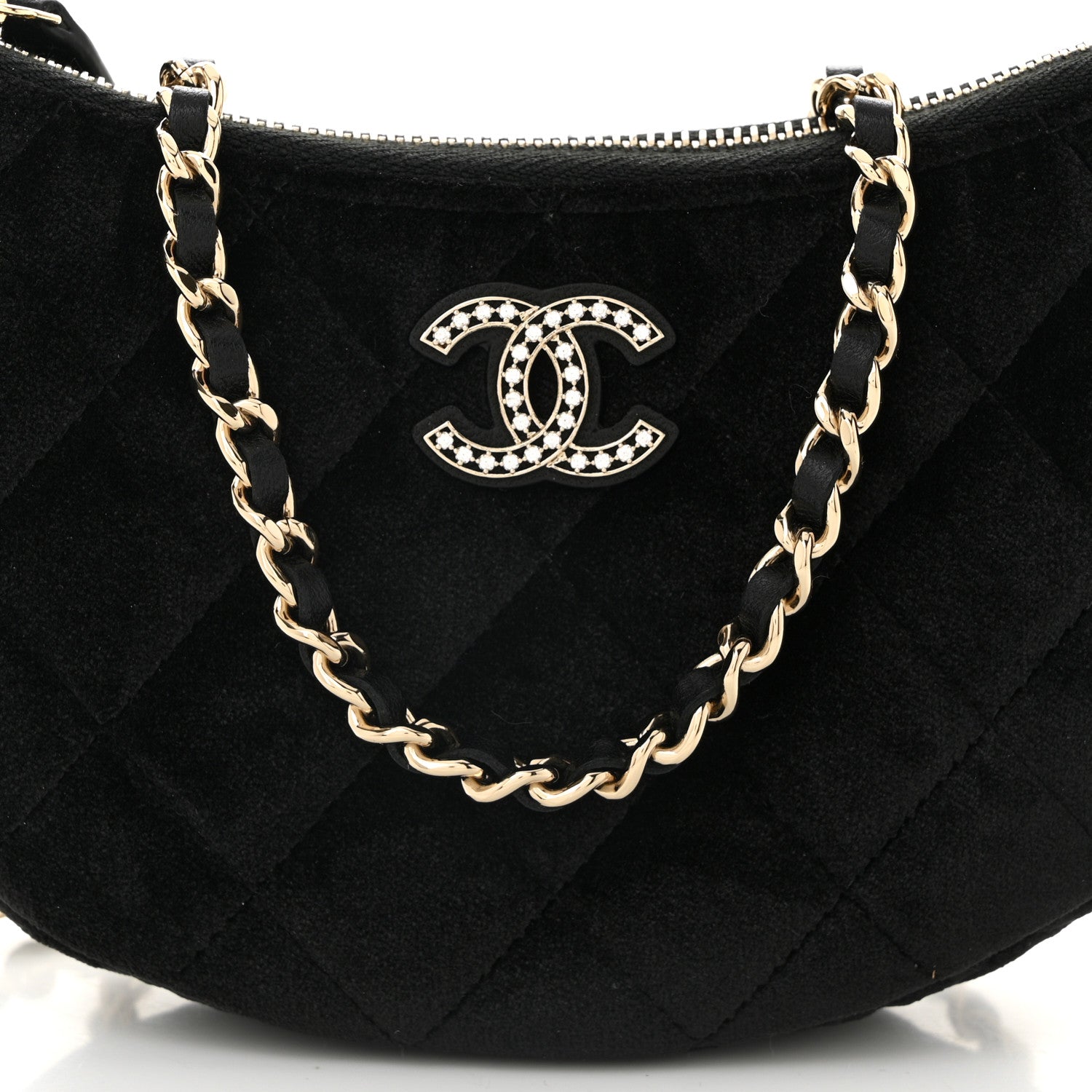 Chanel Velvet Crystal Quilted Chain Hobo Black 8 of 11