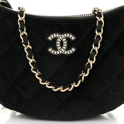 Chanel Velvet Crystal Quilted Chain Hobo Black 8 of 11