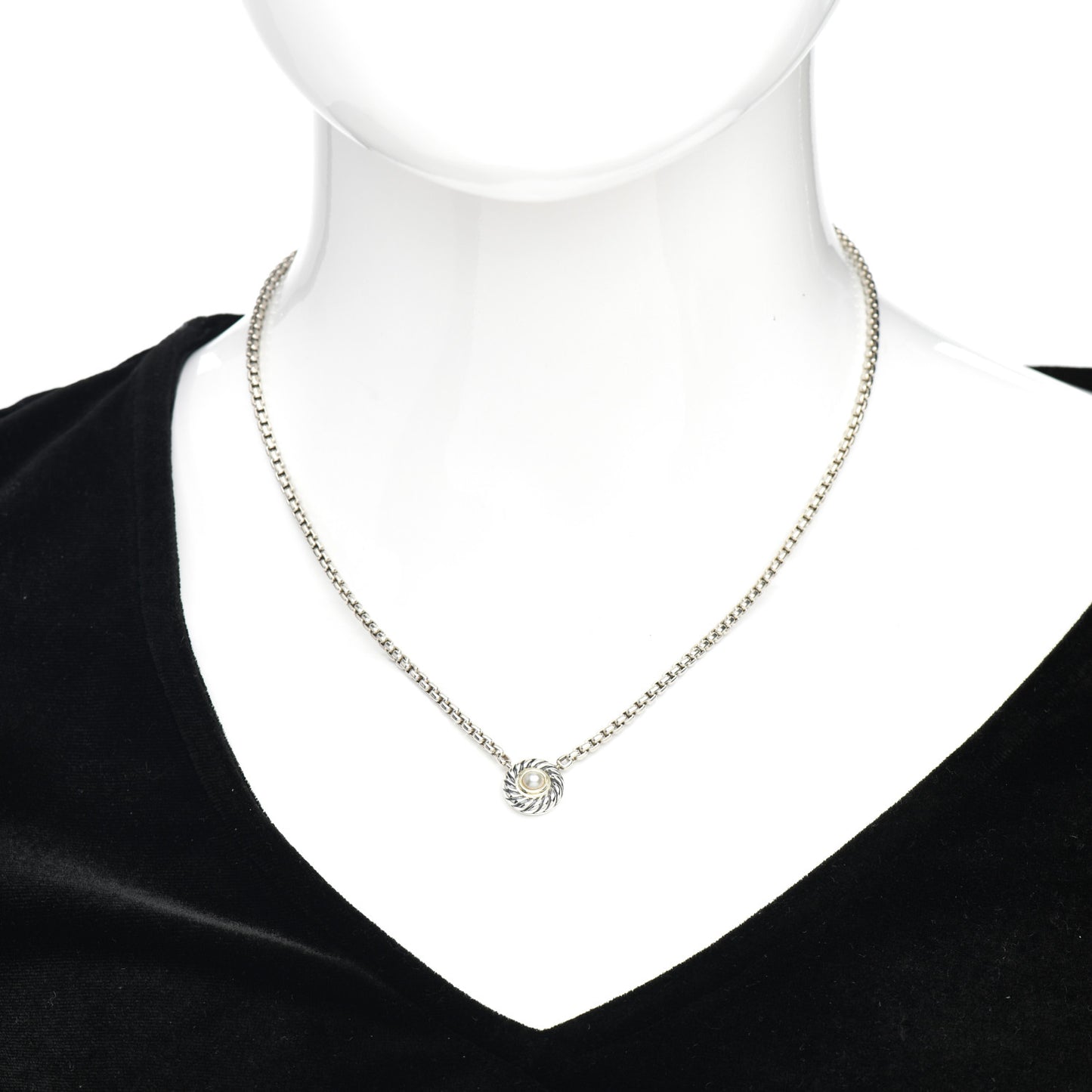 Sterling Silver 14K Yellow Gold Pearl 12mm Cookie Pendant Necklace