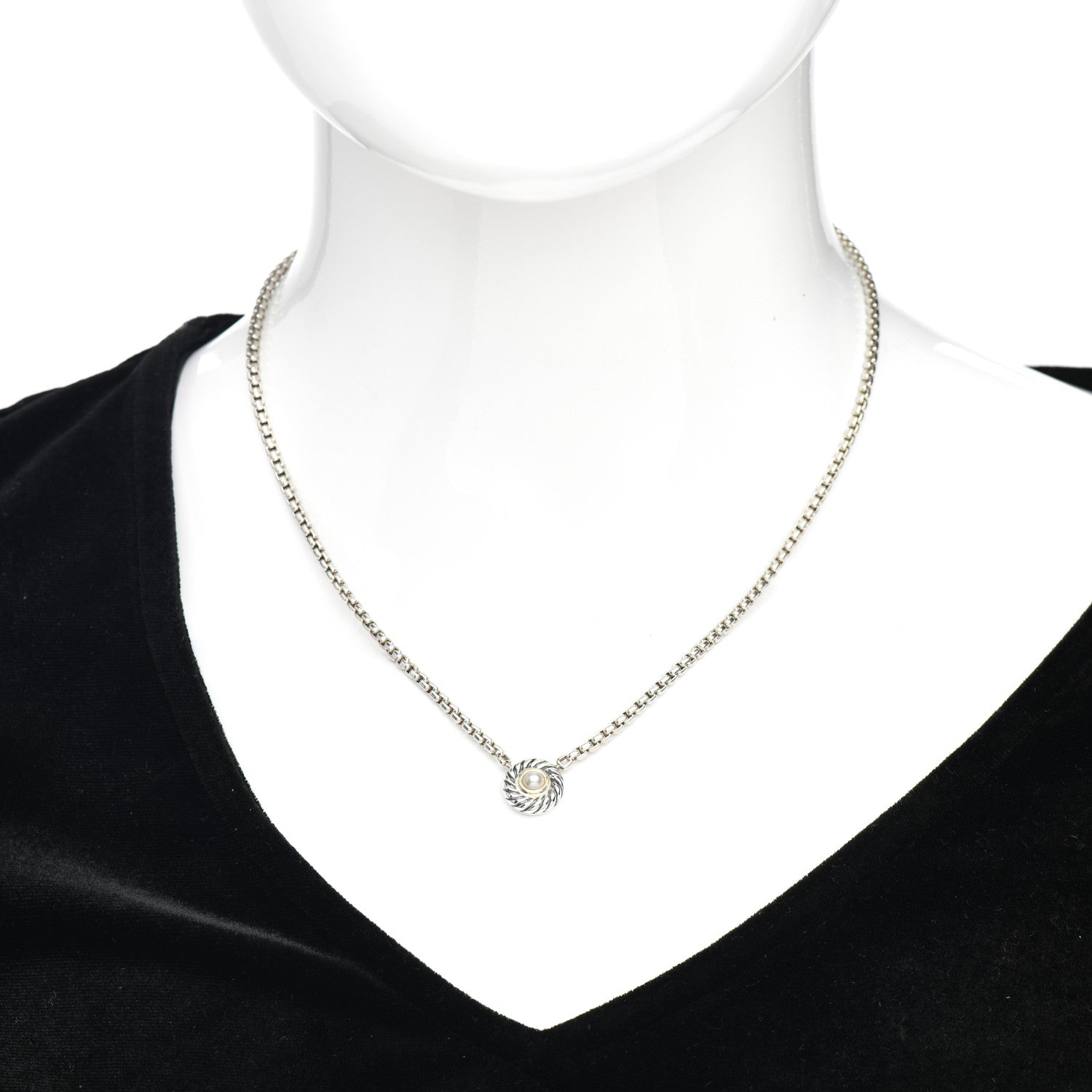 David Yurman Sterling Silver 14K Yellow Gold Pearl 12mm Cookie Pendant Necklace 2 of 4