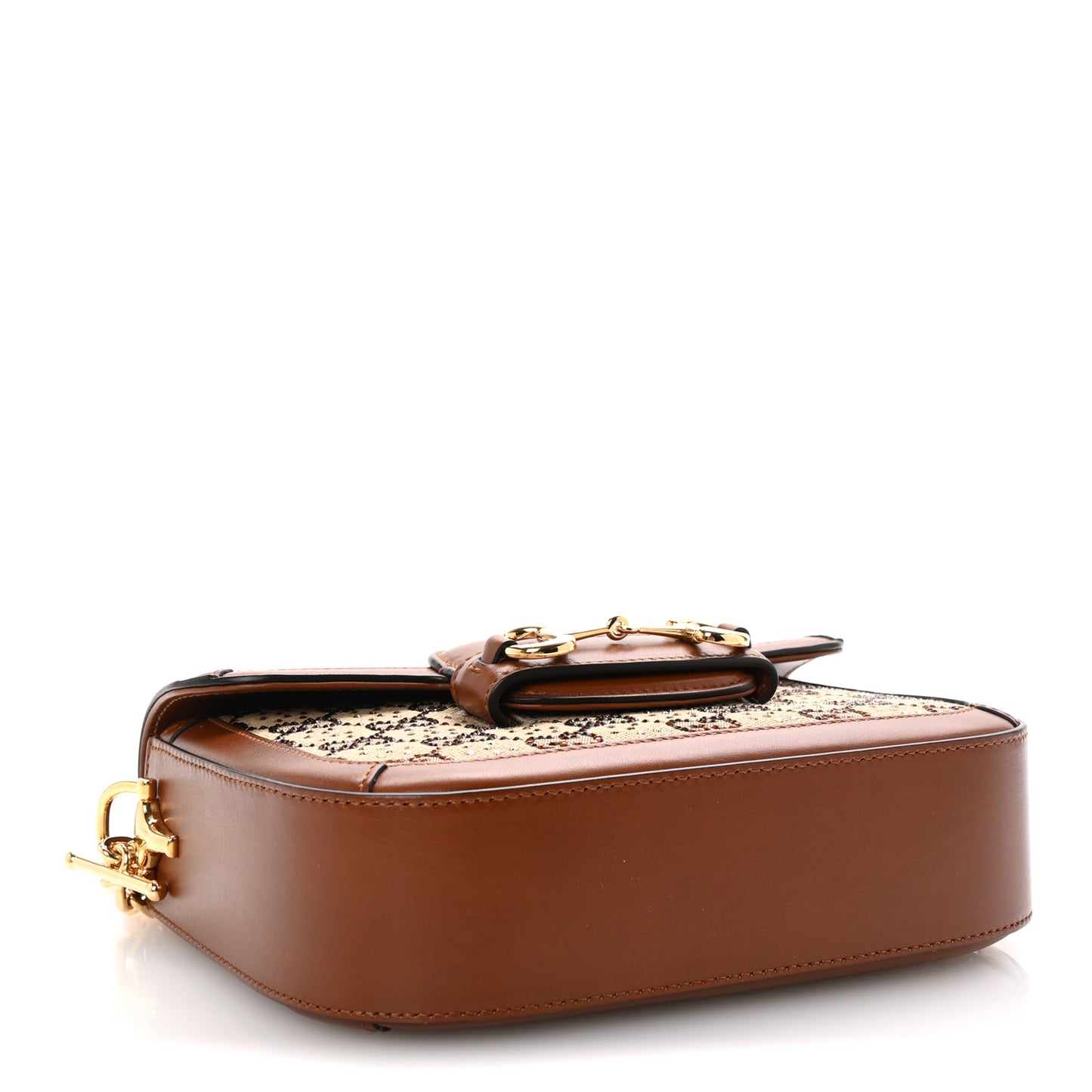 New Canvas Charisma Calfskin Crystal GG Monogram Mini Horsebit 1955 Shoulder Bag Camel Ebony